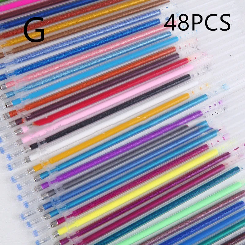 Glittering Gel 48-colour fluorescent high-gloss pen refills in plastic casing with 1.0mm tip