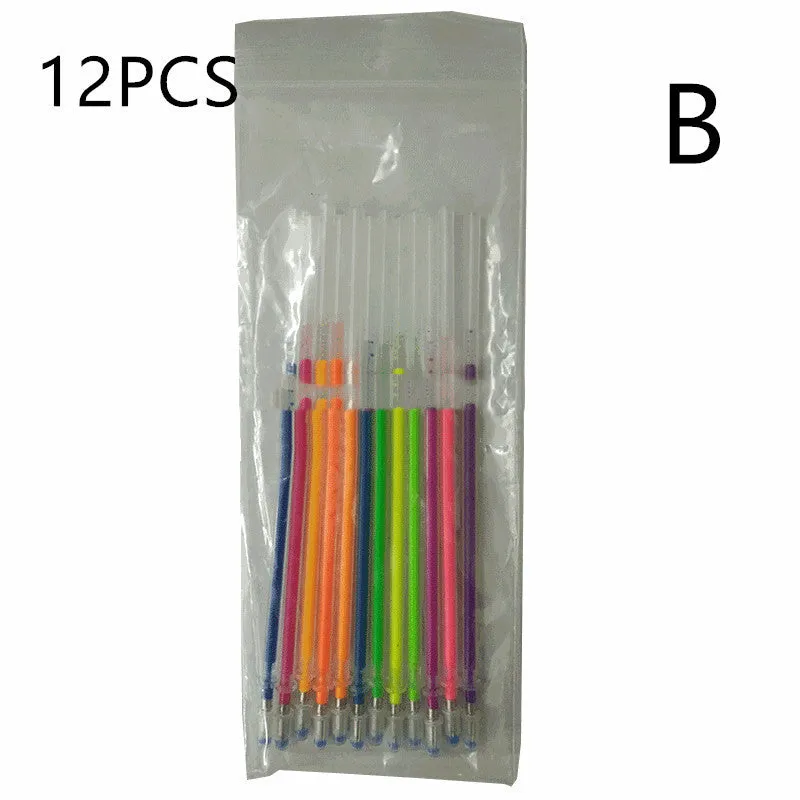 Glittering Gel 48-colour fluorescent high-gloss pen refills in plastic casing with 1.0mm tip
