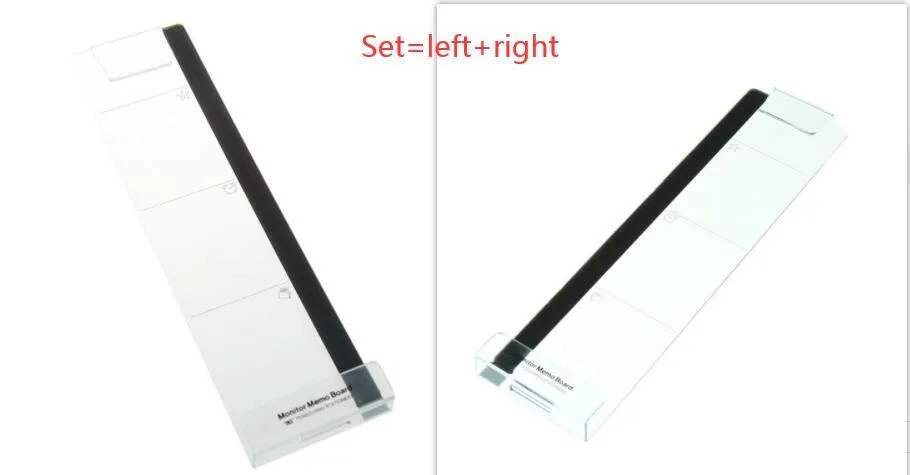 Clear acrylic monitor message memo board with wall suction mount on a computer monitor, left side placement