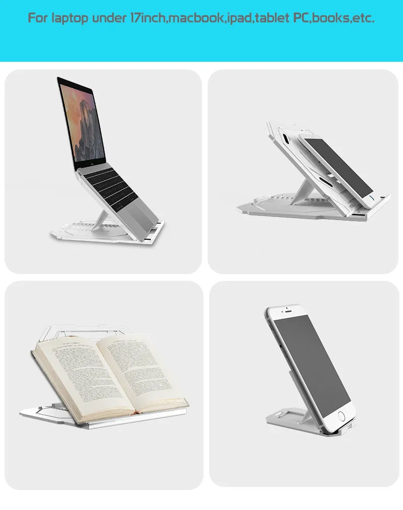 Foldable plastic notebook stand with turntable for laptops 10 to 17 inches in black finish