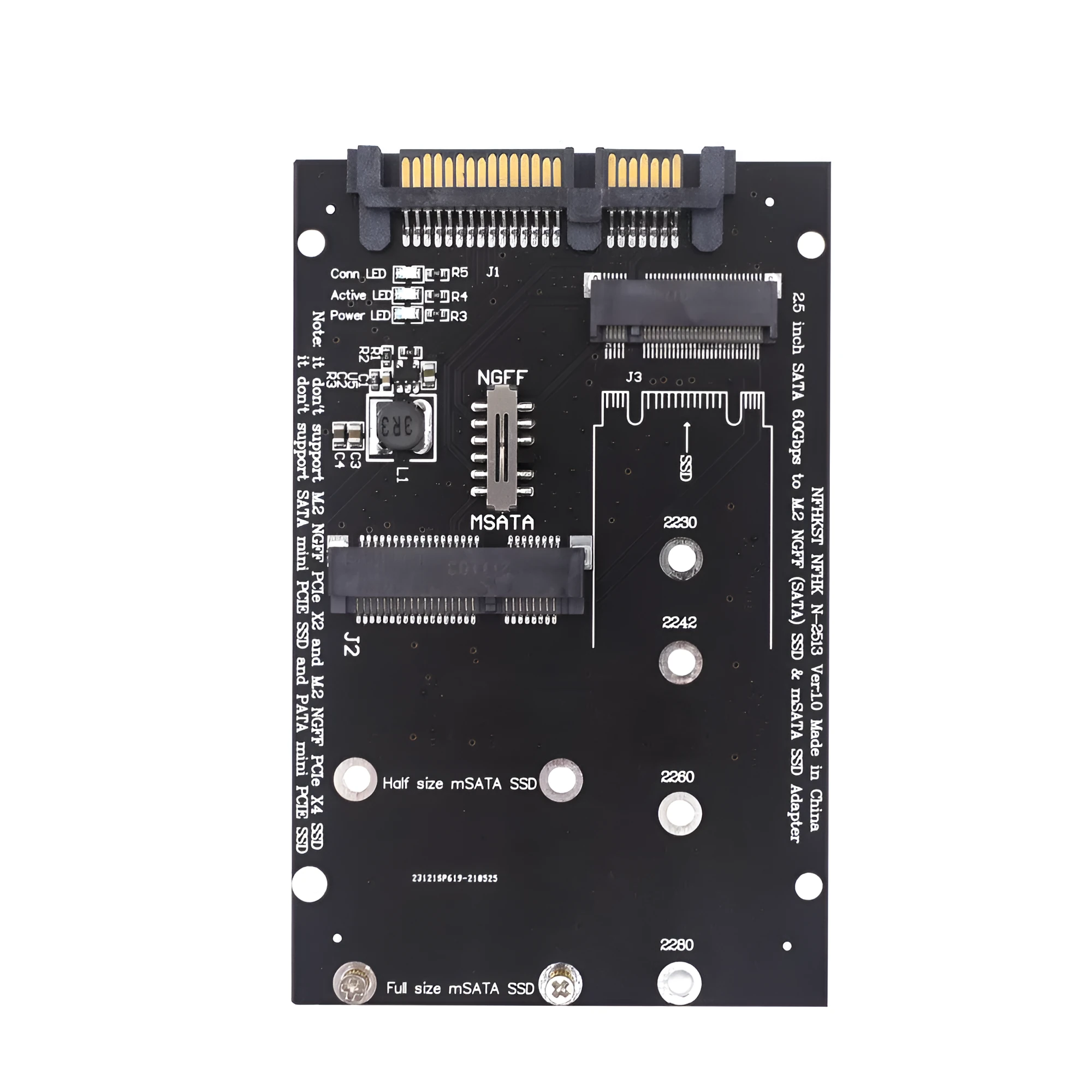 Black SATA to M.2 NGFF SSD adapter card for 2.5-inch drive bay mounting