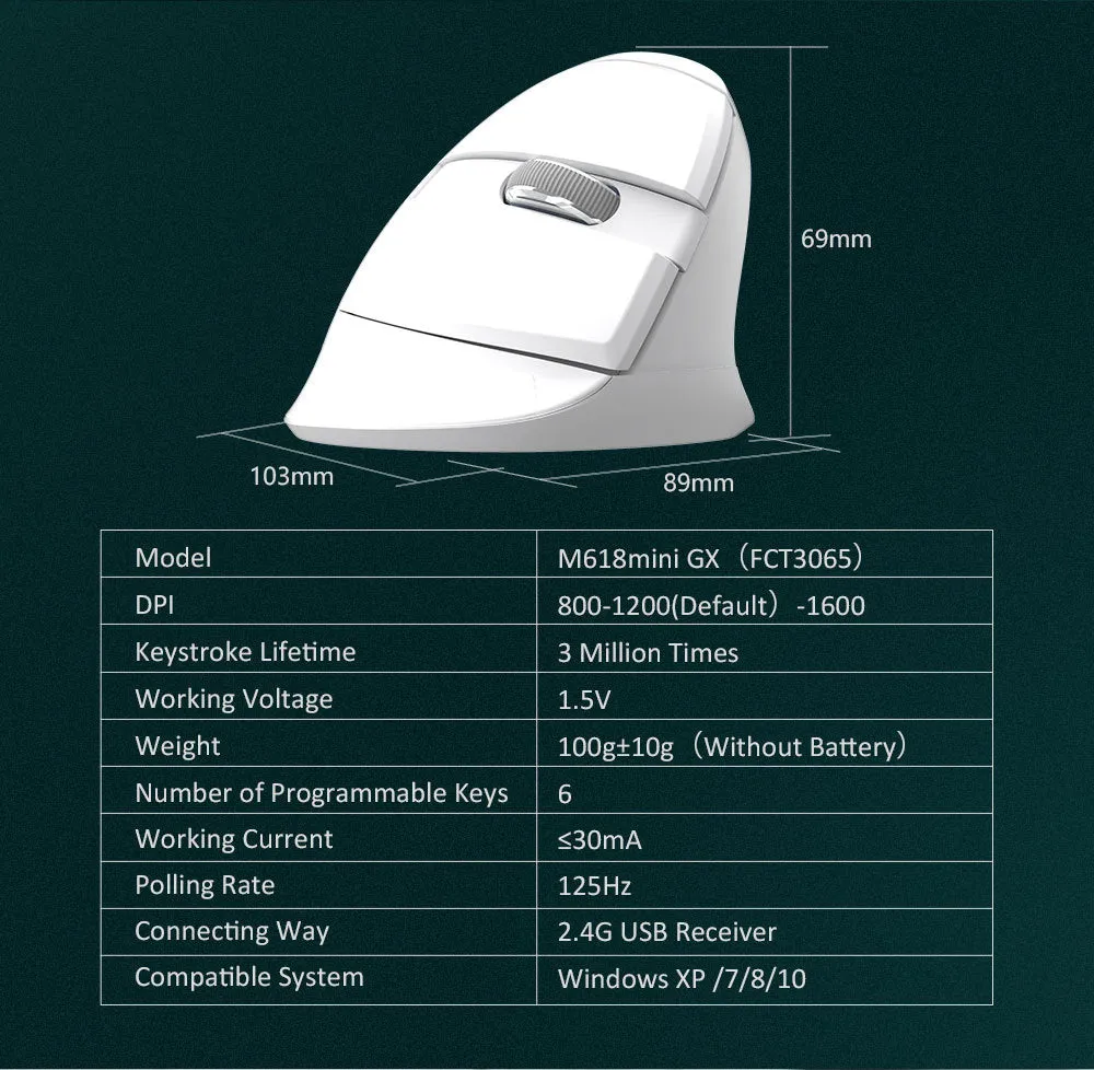 M618mini wireless vertical mouse pearl white with dual-mode Bluetooth and 2.4g connectivity