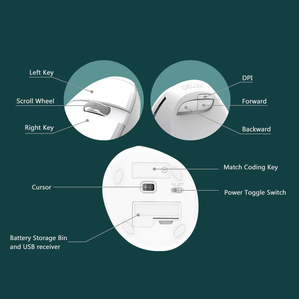 M618mini wireless vertical mouse pearl white with dual-mode Bluetooth and 2.4g connectivity