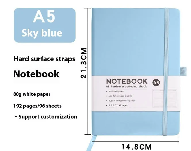 A5 diary notebook with soft skin-feel PU leather cover, strap closure, and horizontal line inner pages