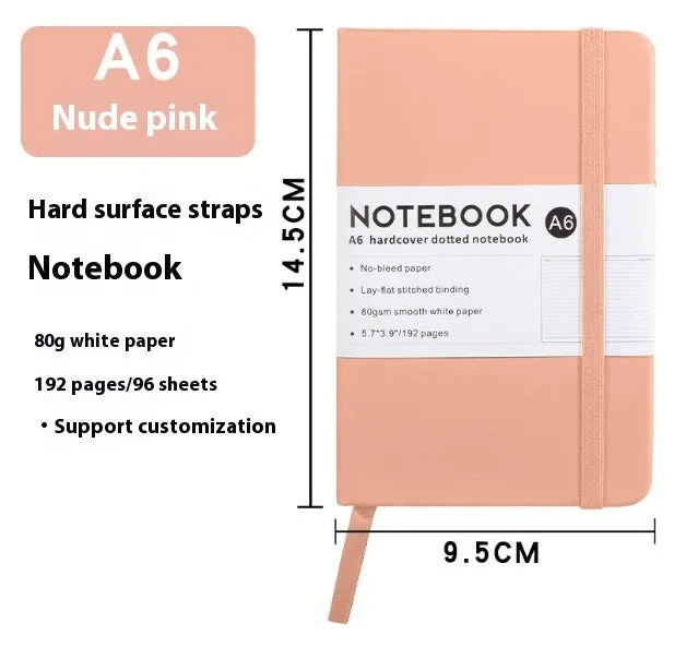A5 diary notebook with soft skin-feel PU leather cover, strap closure, and horizontal line inner pages