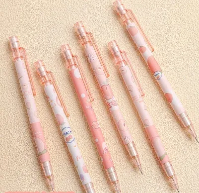 Automatic pencil press 0.5mm no sharpening in peach colour with plastic body and refills