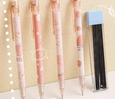 Automatic pencil press 0.5mm no sharpening in peach colour with plastic body and refills