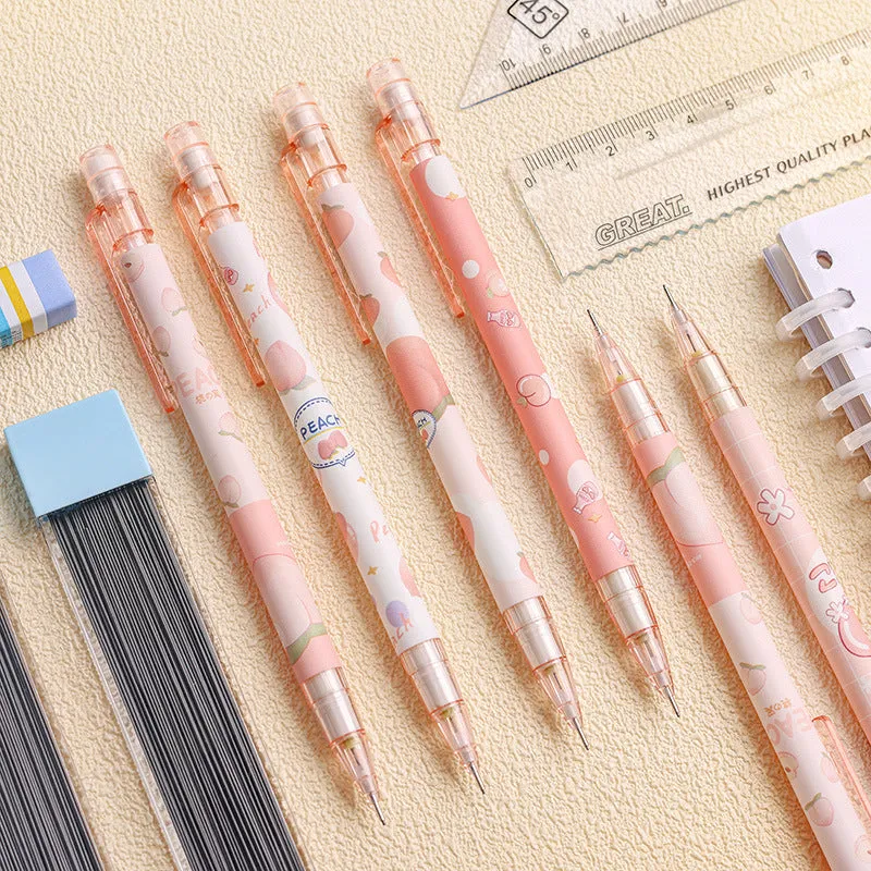 Automatic pencil press 0.5mm no sharpening in peach colour with plastic body and refills
