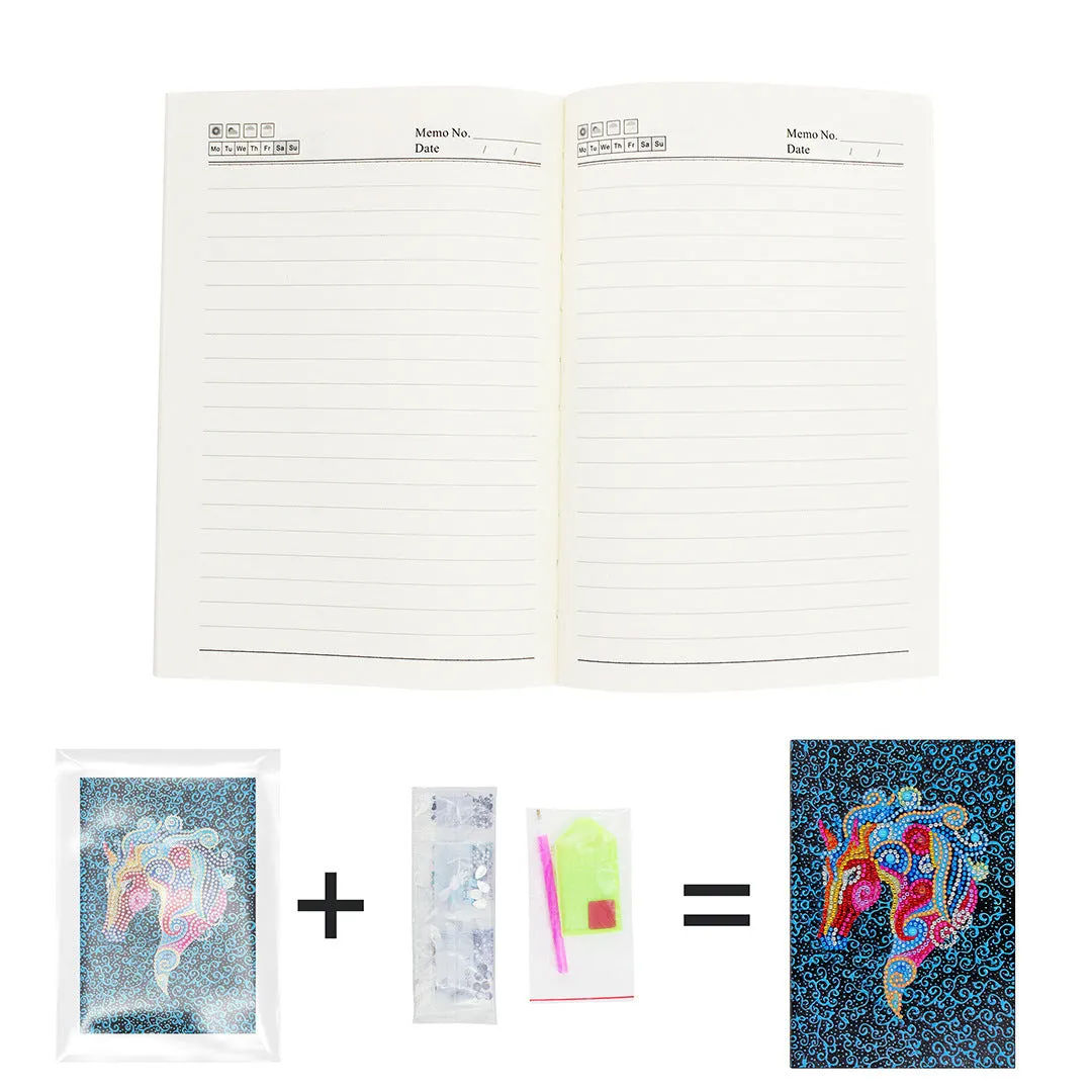 Blue A5 diamond painting notebook with sparkle cover, 142x207x8mm, 50 pages