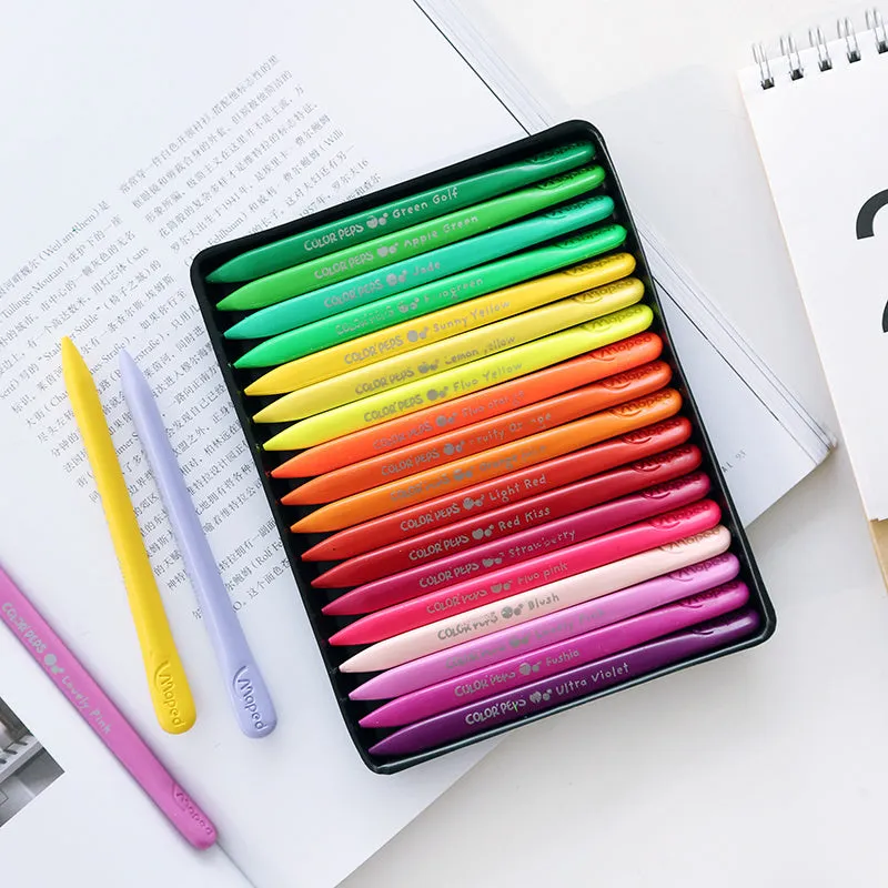 Carton pack of 24 plastic crayons in various colours, each 12.8cm long