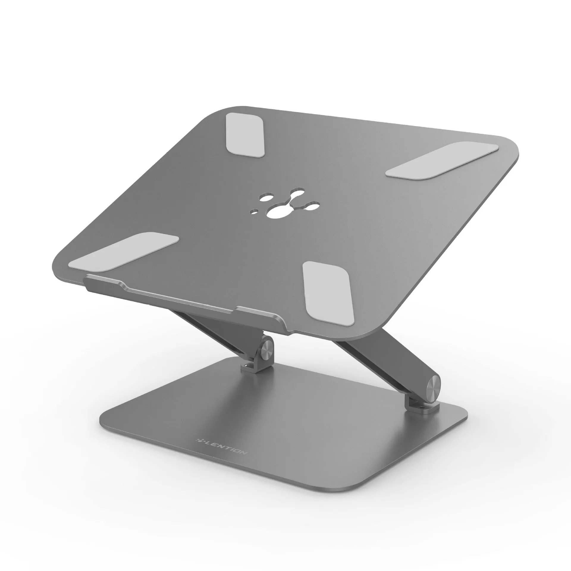 Aluminium alloy multi-angle notebook stand in space grey on a desk with a laptop