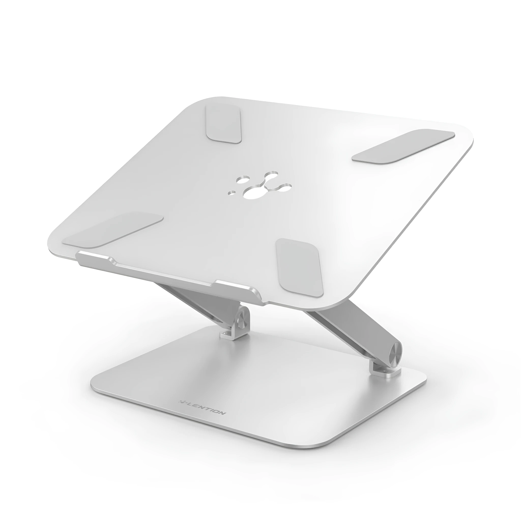 Aluminium alloy multi-angle notebook stand in space grey on a desk with a laptop