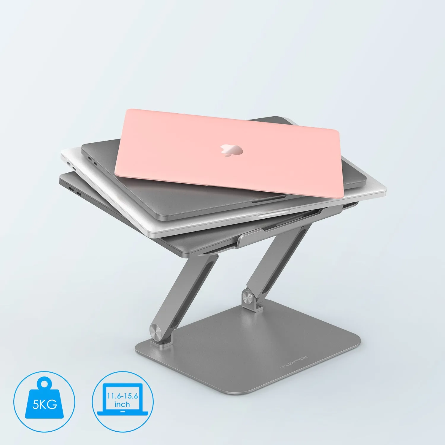 Aluminium alloy multi-angle notebook stand in space grey on a desk with a laptop