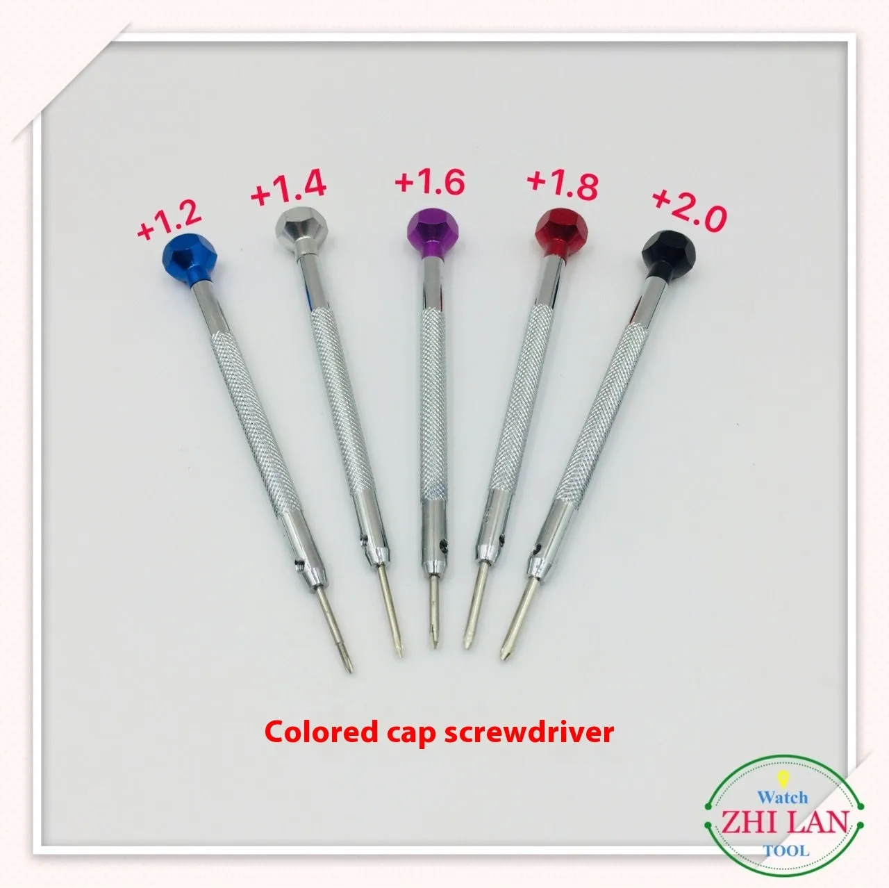 6-piece colour-coded watch repair screwdriver set with aluminium handles and spring steel cutter heads