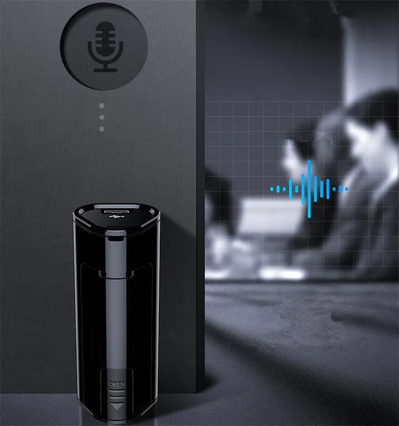 Q51 voice recorder black compact size 25mm by 65mm by 26mm with recording controls