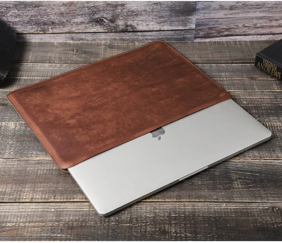 Brown Crazy Horse leather laptop bag for MacBook Pro 13.3 inch horizontal style