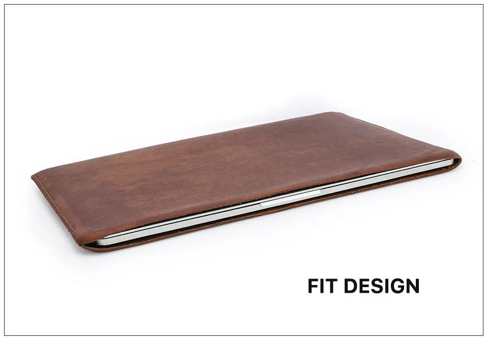 Brown Crazy Horse leather laptop bag for MacBook Pro 13.3 inch horizontal style