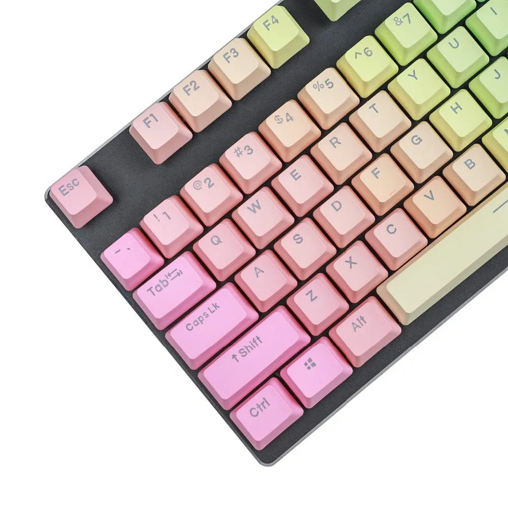 109-key PBT double-shot dip-dye keycap set with OEM profile, positive engraving, six colour styles including rainbow gradient and blue enchantress