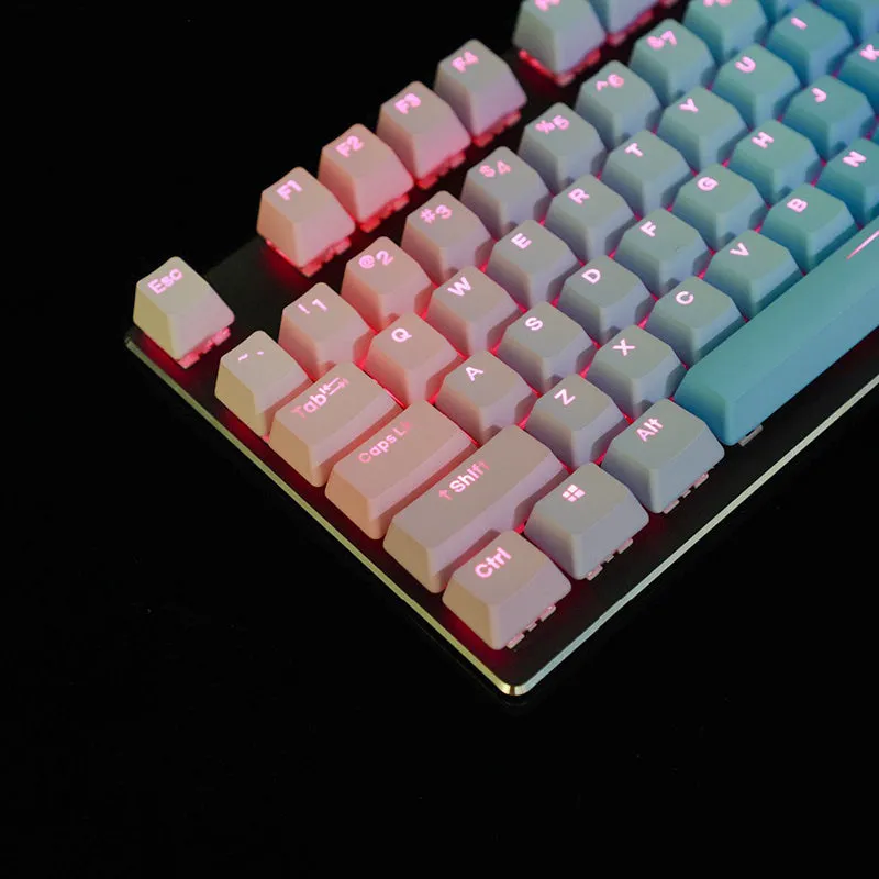 109-key PBT double-shot dip-dye keycap set with OEM profile, positive engraving, six colour styles including rainbow gradient and blue enchantress