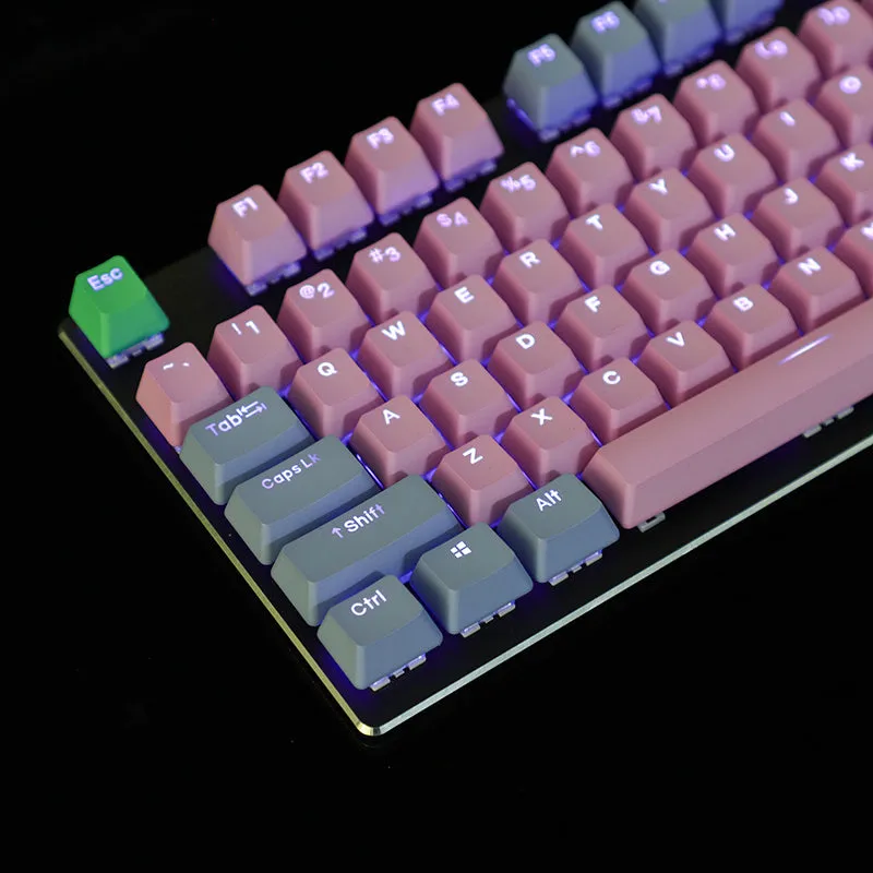 109-key PBT double-shot dip-dye keycap set with OEM profile, positive engraving, six colour styles including rainbow gradient and blue enchantress
