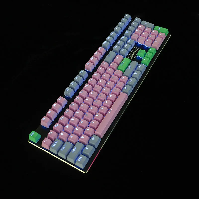 109-key PBT double-shot dip-dye keycap set with OEM profile, positive engraving, six colour styles including rainbow gradient and blue enchantress