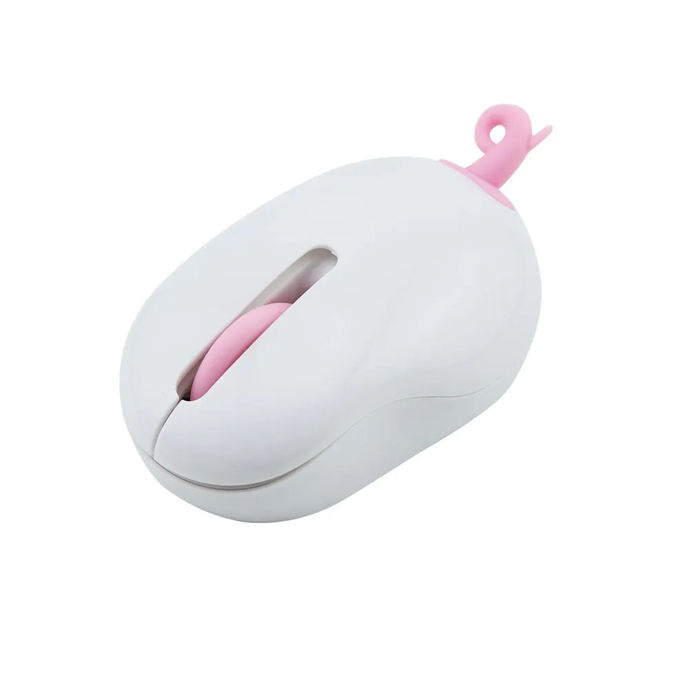 Pink wireless silent mouse with compact design and USB receiver for laptop use