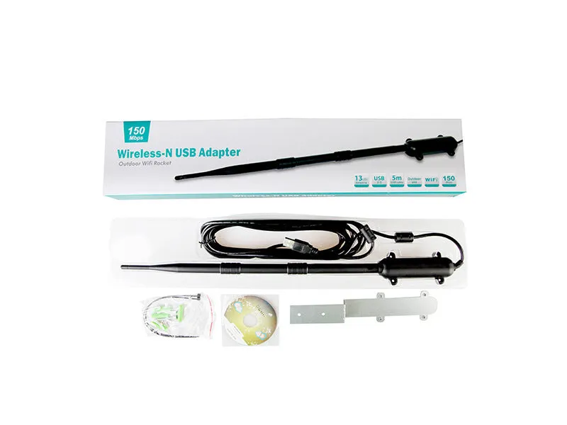 Black industrial-grade outdoor waterproof USB network card with 15DBI omnidirectional antenna for 3000 metre range