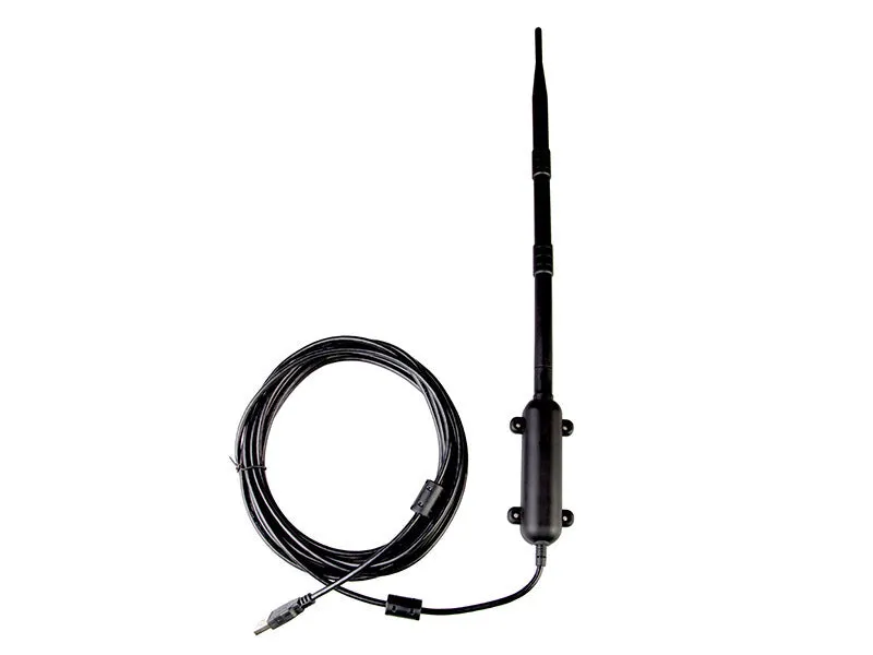 Black industrial-grade outdoor waterproof USB network card with 15DBI omnidirectional antenna for 3000 metre range