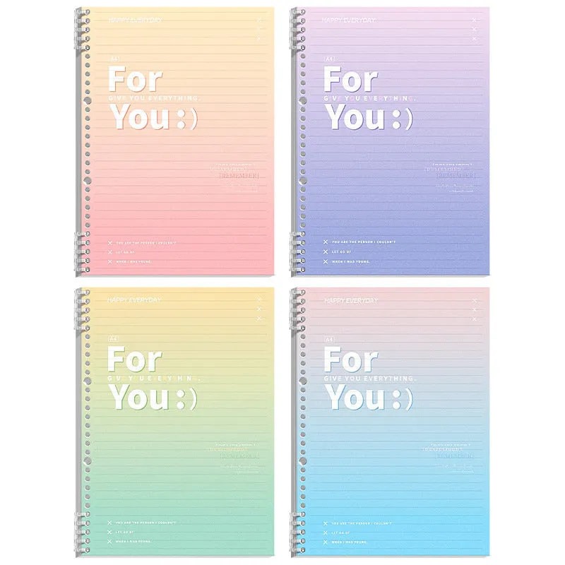 Removable coil gradient notepad with polypropylene cover in blue, green, pink or purple colour options