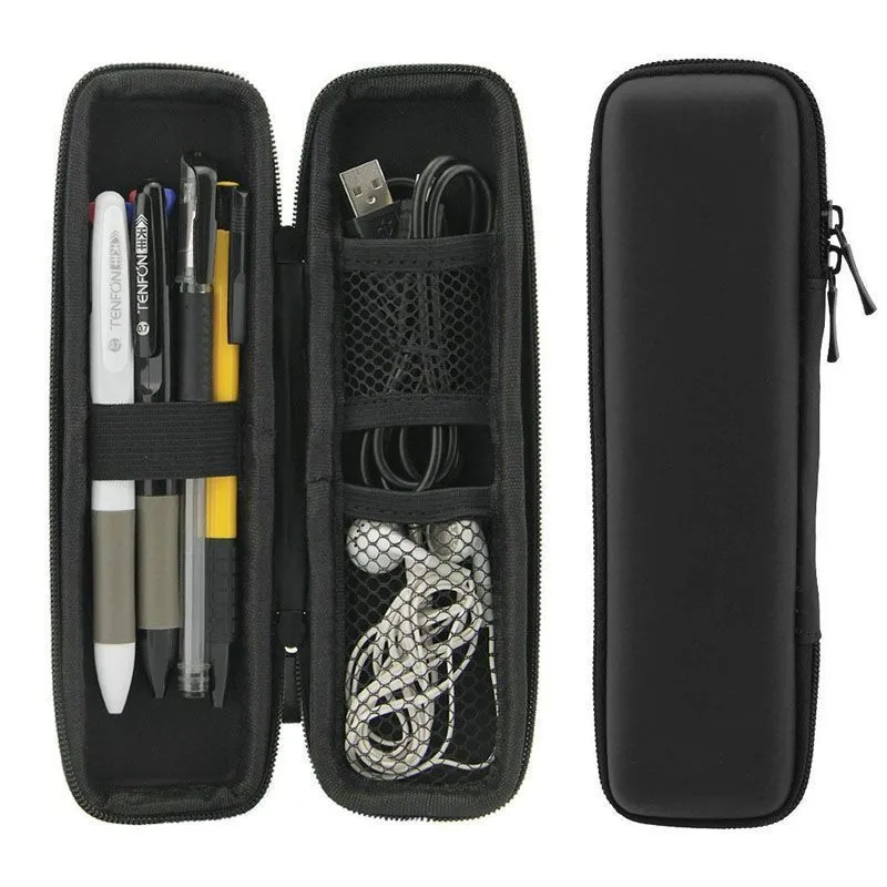 Black multifunctional stationery box storage bag in square shape with solid colour finish, composite material, available in multiple sizes.