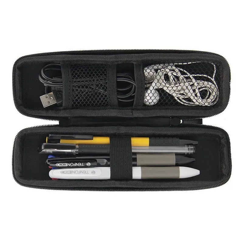 Black multifunctional stationery box storage bag in square shape with solid colour finish, composite material, available in multiple sizes.