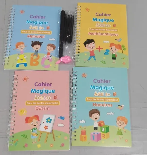 Children's Groove English Calligraphy Practice Board with Magic Stickers Copy Control Pen Training Book for Handwriting Improvement White Cardboard French German Option 4-Book Set Length 19cm