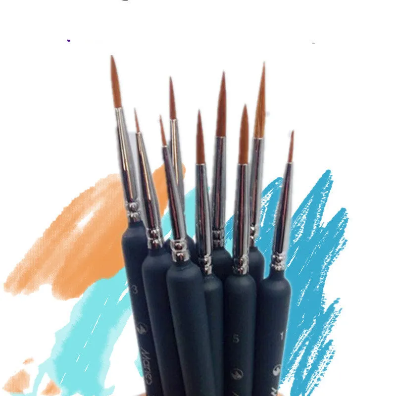 10pcs black wolf hao hook liner paintbrush set sizes 000 to No. 7 with wooden handles