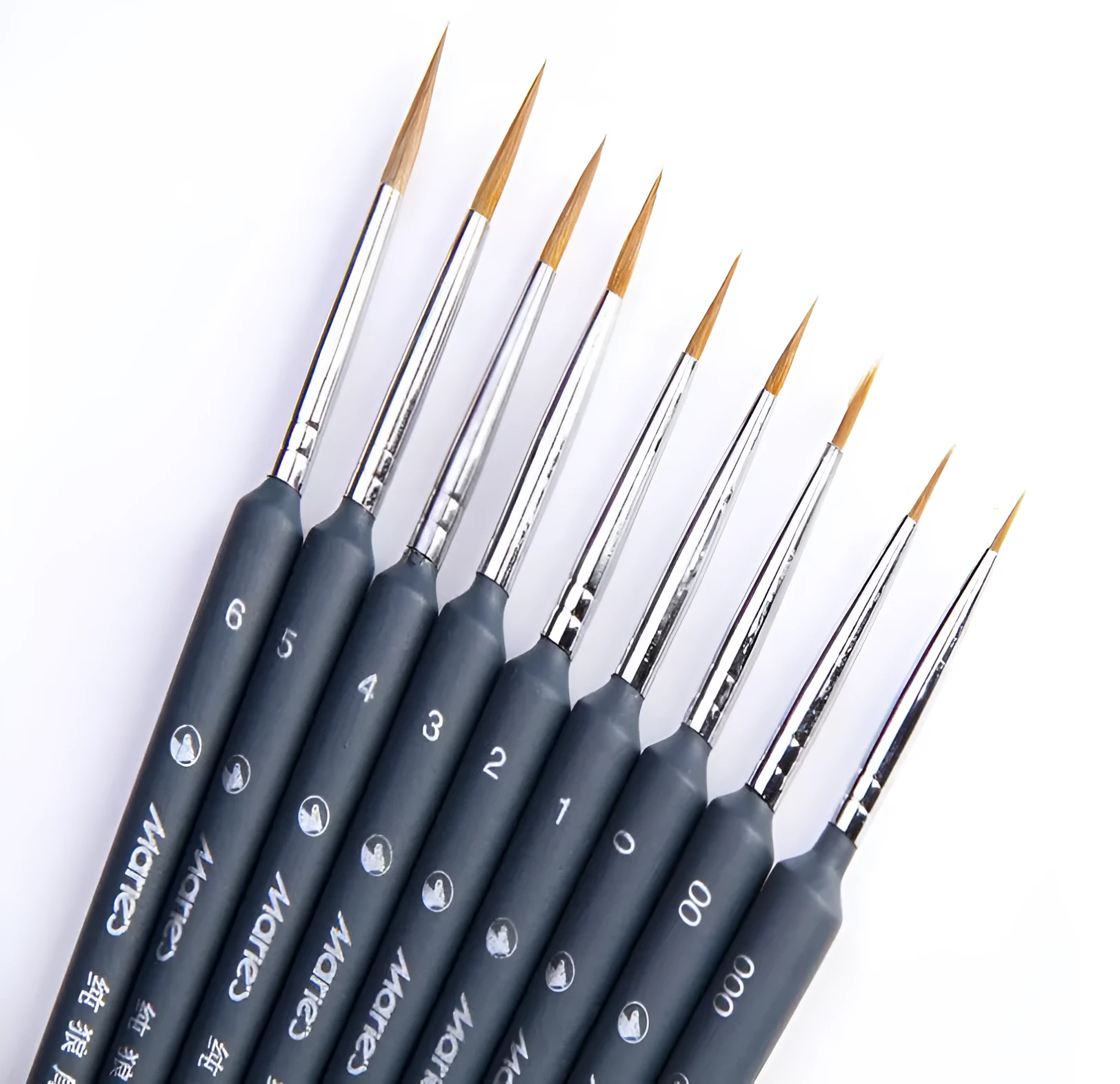 10pcs black wolf hao hook liner paintbrush set sizes 000 to No. 7 with wooden handles