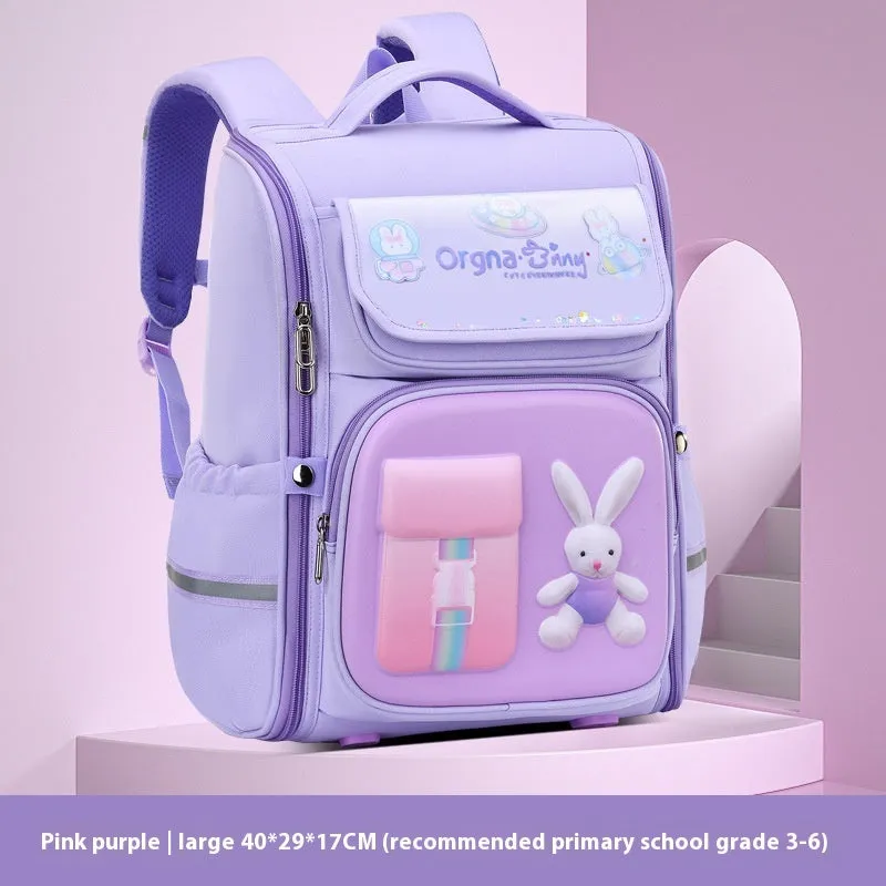 Children's cartoon backpack with airpillow straps in Spaceman Blue or Rabbit patterns for school spine protection