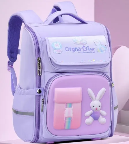 Children's cartoon backpack with airpillow straps in Spaceman Blue or Rabbit patterns for school spine protection