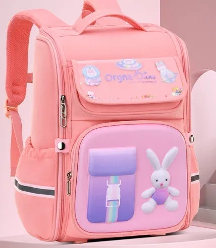 Children's cartoon backpack with airpillow straps in Spaceman Blue or Rabbit patterns for school spine protection