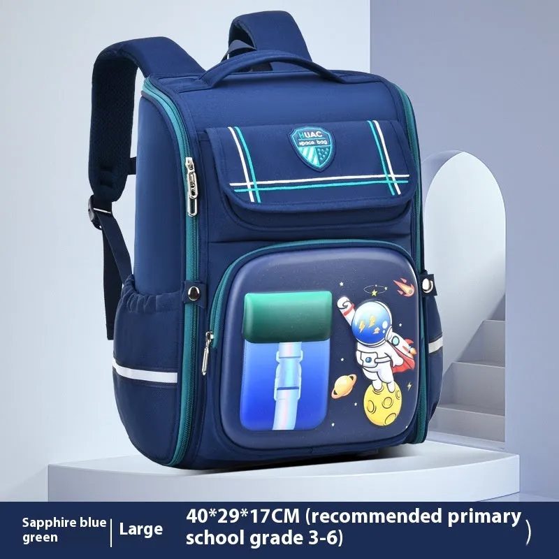 Children's cartoon backpack with airpillow straps in Spaceman Blue or Rabbit patterns for school spine protection