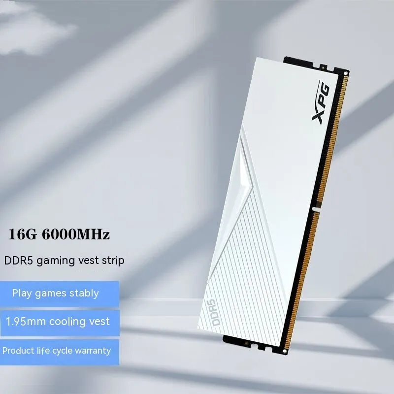 White single DDR5 desktop gaming memory module with 16G or 32G capacity and 6000 or 6400MHz speed options