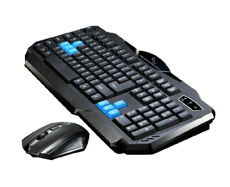 Wireless keyboard and mouse set in black plastic with USB receiver