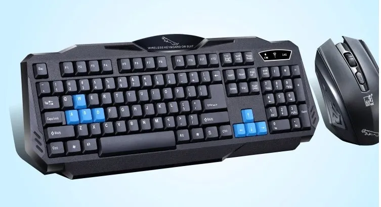 Wireless keyboard and mouse set in black plastic with USB receiver