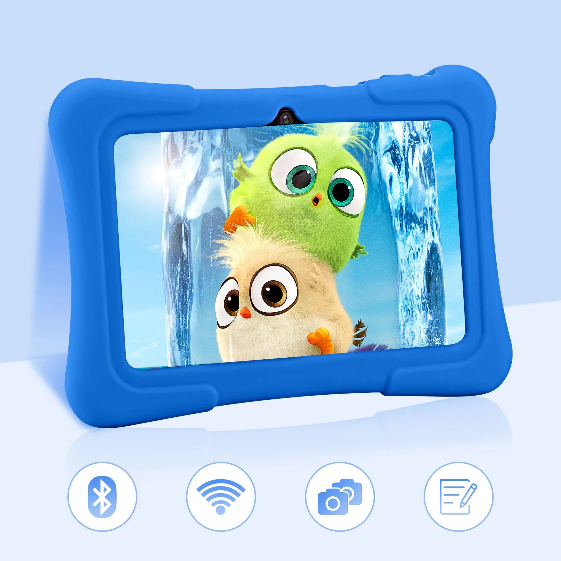 7-inch children's tablet with Full HD IPS screen in blue colour, showing display