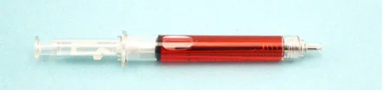 Syringe ballpoint pen in blue colour option with push mechanism and plastic body