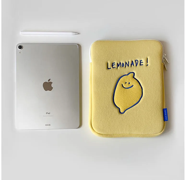 Korean ins niche design lemon embroidery letters polyester tablet laptop storage bag 11 inch