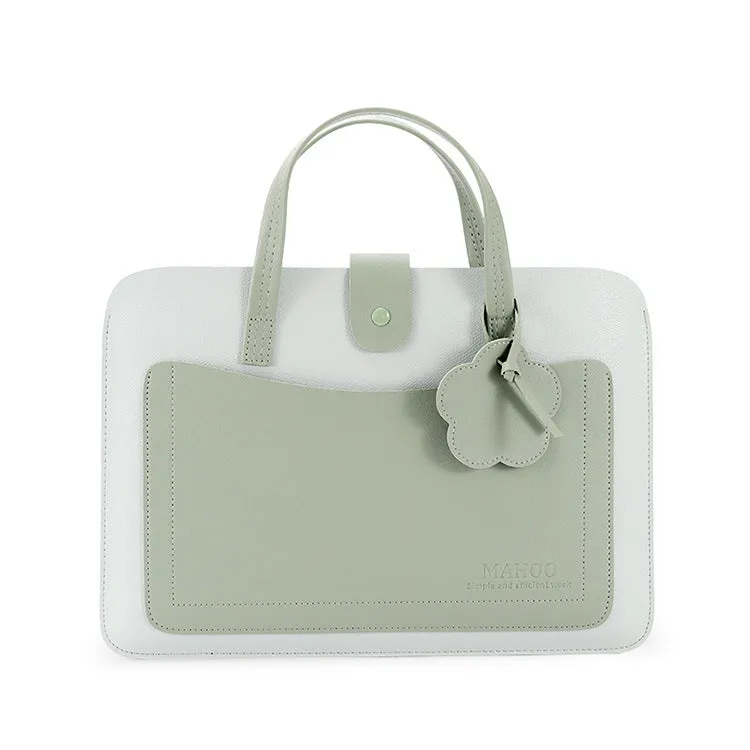 Portable thin flower drawstring computer bag in light blue, waterproof PVC laptop sleeve with soft handle