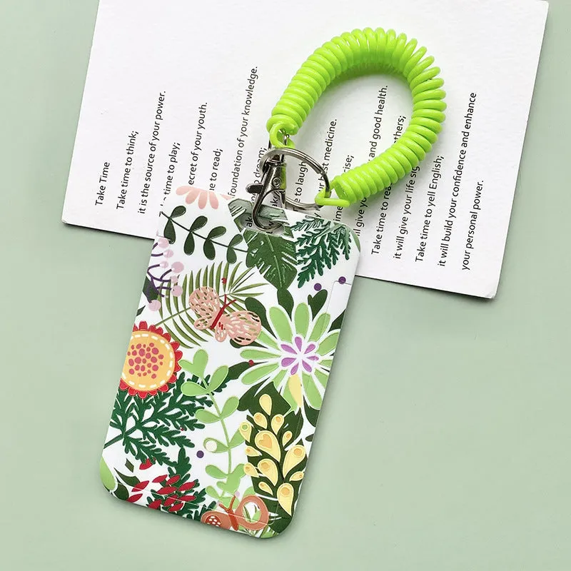 Green plant series simple fashion lanyard card cover with Monstera deliciosa diamond grid design, plastic 110mm x 70mm on a white background