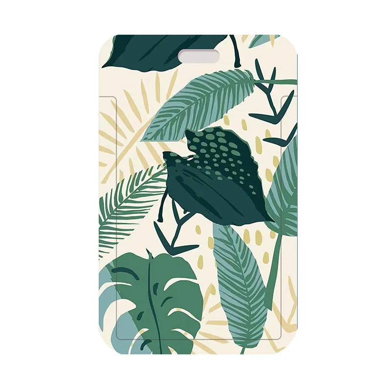 Green plant series simple fashion lanyard card cover with Monstera deliciosa diamond grid design, plastic 110mm x 70mm on a white background