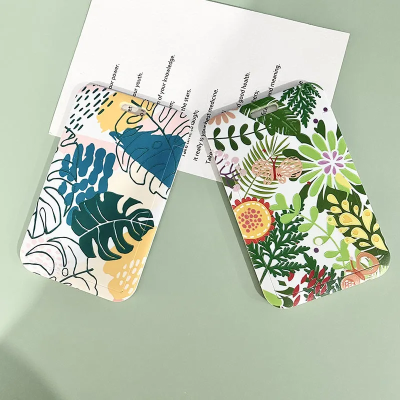 Green plant series simple fashion lanyard card cover with Monstera deliciosa diamond grid design, plastic 110mm x 70mm on a white background