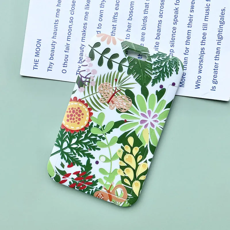 Green plant series simple fashion lanyard card cover with Monstera deliciosa diamond grid design, plastic 110mm x 70mm on a white background