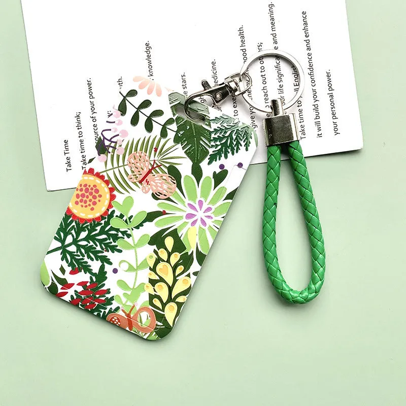 Green plant series simple fashion lanyard card cover with Monstera deliciosa diamond grid design, plastic 110mm x 70mm on a white background